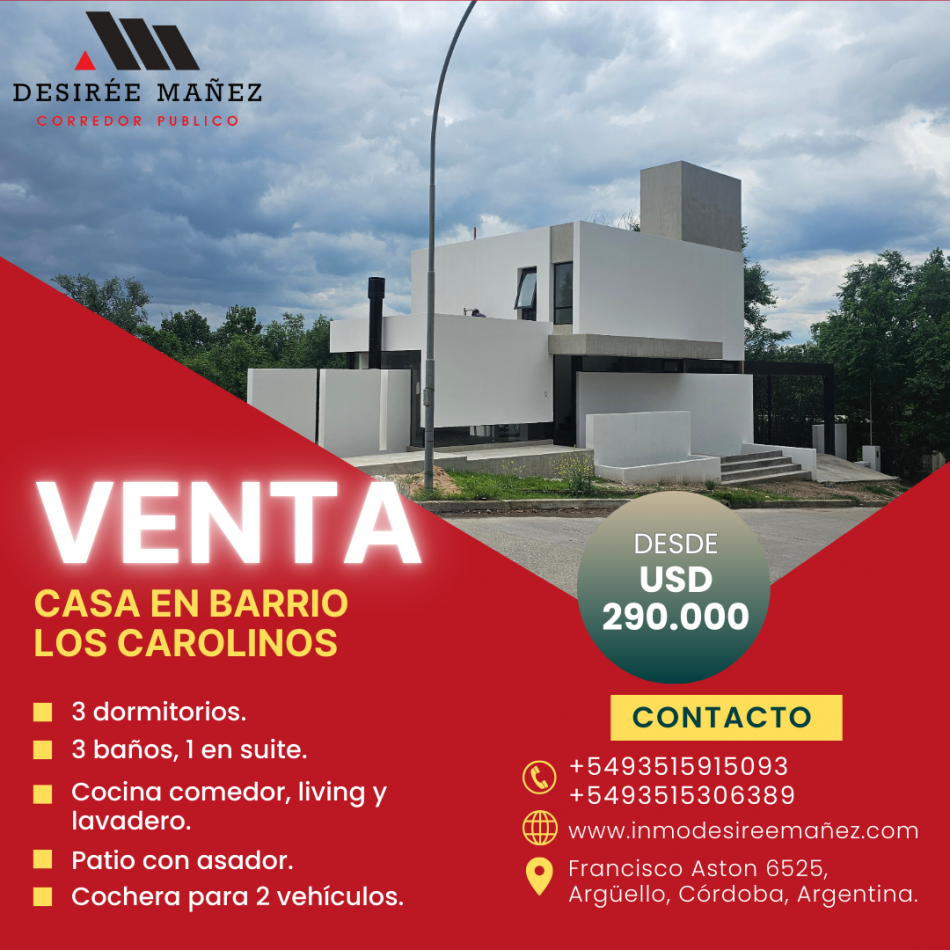 Casa 3 dormitorios en barrio Los Carolinos, Zona Norte, Cordoba.