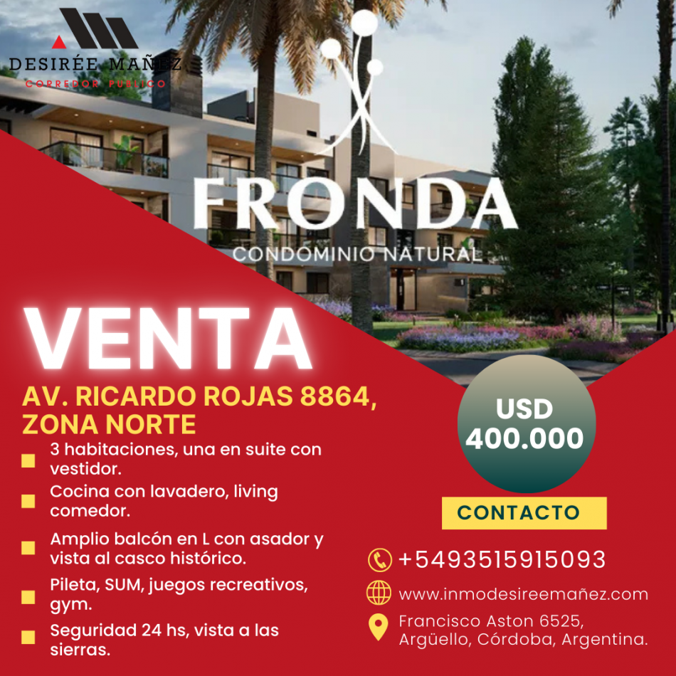 Departamento 3 dormitorios en Complejo Fronda, Zona Norte, Cordoba.