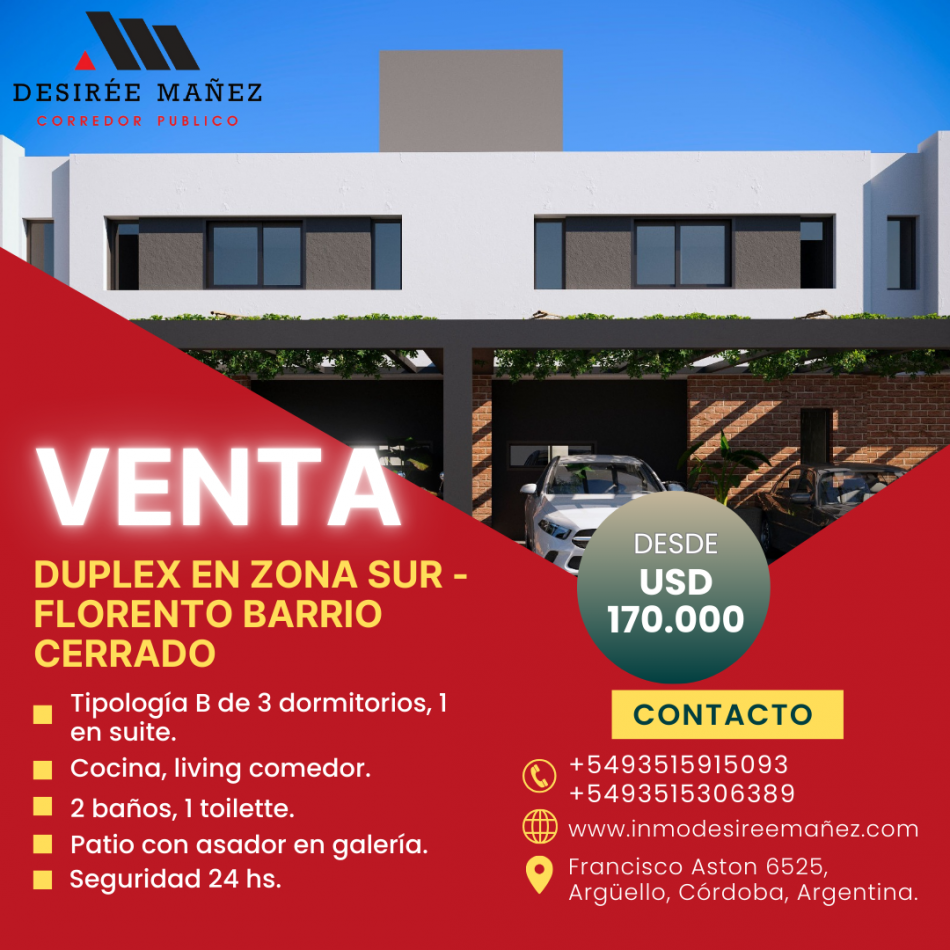 Duplex 3 dormitorios Tipologia B en Zona Sur, Cordoba Capital.