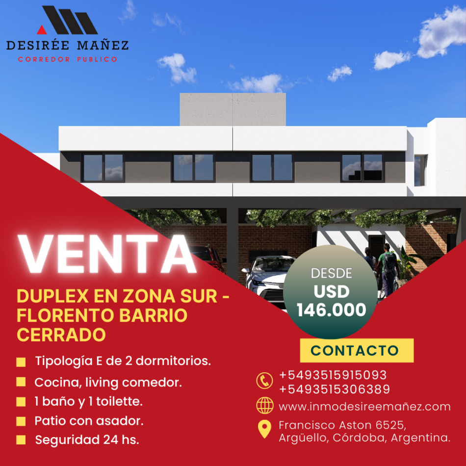 VENTA - Duplex 2 dormitorios Tipologia E en Zona Sur, Cordoba Capital.