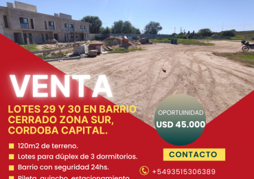 Lotes en barrio cerrado en Zona Sur Cordoba Capital.